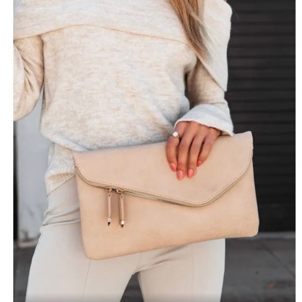 Stella Faux Leather Crossbody/Clutch Bag in beige